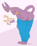  anthro anus_only barefoot beerus big_butt bottomwear bottomwear_down butt clothed clothing deity dialogue domestic_cat dragon_ball dragon_ball_super ear_piercing ear_ring erokaiga feet felid felidae feline felis god_of_destruction hand_on_butt hi_res jewelry male mammal pants pants_down partially_clothed piercing presenting purple_body ring_piercing solo spread_butt spreading standing topless yellow_eyes 