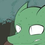  2014 anthro bodily_fluids close-up digital_drawing_(artwork) digital_media_(artwork) fen_(lagotrope) kobold lagotrope lizard male outside plant pupils reptile scalie scared shaking slit_pupils solo story story_at_source story_in_description sweat tgchan tree 