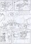  aircraft anthro black_and_white bottomwear building canid canine canis chair clothing comic damaged_vehicle dot_eyes duo english_text evacuation furniture hands_behind_back kitfox-crimson machine male mammal mecha melee_weapon military_uniform monochrome onomatopoeia pants pockets ripping ripping_sound_effect sketch sound_effects sword table text threatening uniform weapon 