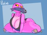  2022 anthro big_breasts big_butt bottom_heavy breasts brittle_(plaga) butt clothing digital_media_(artwork) female freckles gravelin hi_res huge_breasts huge_butt huge_hips huge_thighs hybrid hyper hyper_butt hyper_thighs knee_pads lizard plaga purple_body purple_scales reptile scales scalie short_stack solo thick_thighs turtle underwear wide_hips yellow_sclera 