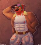  abs clothed clothing generation_6_pokemon hi_res humanoid luvian_art male muscular muscular_male nintendo partially_clothed pokemon pokemon_(species) solo solo_focus talonflame video_games 