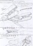  aircraft beam black_and_white border building city cityscape cloud comic dialogue energy_beam english_text kitfox-crimson machine mecha monochrome onomatopoeia outside_border shield shooting sketch sky sound_effects surprise text woah zero_pictured 