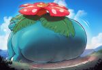  4_legs ambiguous_gender anon big_butt blue_sky butt butt_crush cloud cracks crater dirt duo feral generation_1_pokemon grass hi_res humanoid humiliation nintendo overweight plant pokeball pokemon pokemon_(species) rear_view size_difference sky smaller_humanoid suzume_333 venusaur video_games 