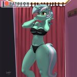  anthro anthrofied areola areola_slip bra breasts cleavage clothed clothing equid equine female fitting_room friendship_is_magic frilly_bra frilly_panties hasbro horn kevinsano lyra_heartstrings_(mlp) mammal my_little_pony panties solo translucent translucent_clothing underwear undressing unicorn 