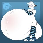  anthro arctic_fox arm_warmers armwear belly belly_inflation big_belly blush blushy bottomwear bottomwear_down canid canine clothed clothing eyewear footwear fox glasses hi_res hyper hyper_belly inflation legwear liquid_inflation mammal nervous nude pants pants_around_ankles pants_down partially_clothed russell_(xaus32) shy socks solo thigh_highs thigh_socks tswagi_slime worried 
