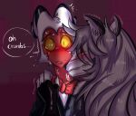  2022 anthro bow_tie canid canid_demon caught demon duo female hellhound helluva_boss hi_res humanoid imp infidelity licking loona_(helluva_boss) male male/female mammal moxxie_(helluva_boss) neck_lick red_body red_skin smile smirk thedarkzircon tongue tongue_out yellow_sclera 