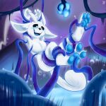 3_toes 4_fingers ambiguous_gender anthro black_nose black_sclera blue_blush blue_pawpads blue_tongue blush claws featureless_chest feet fingers forest_spirit hi_res microsoft misterfuchs motion_lines nude_anthro open_mouth open_smile ori_(ori) ori_(series) pawpads paws pupils restrained smile solo tail teeth tentacles tickle_fetish tickle_torture tickling tickling_armpits tickling_feet toe_claws toes tongue vine_tentacles white_body white_pupils xbox_game_studios