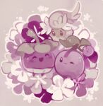  :3 ;3 ^_^ blush bounsweet cherubi closed_eyes comfey commentary english_commentary flower grey_background no_humans one_eye_closed open_mouth pokemon pokemon_(creature) pokemon_focus simple_background smile sylvaur_(serpygardy) 