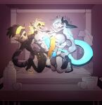 absurd_res anthro ball_fondling balls bodily_fluids breath cheetah claws crown duo fangs felid feline fondling frottage genitals glowing glowing_genitalia glowing_penis hair headgear hi_res horn long_hair looking_at_another looking_pleasured making_out male male/male mammal mane mismatched_genitalia motion_lines muscular nipples onomatopoeia penile penis penis_frottage penises_touching piercing saliva saliva_string sex sound_effects synthetic_dragon teeth text tonkotsu_spicy_noodle vein veiny_penis wire_(livepolarity) zurianima_(yagdrassyl)