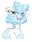 2025 amber_eyes anthro big_eyes big_tail biped blue_body blue_fur blue_hair blue_markings colored_sketch countershade_fur countershade_hair countershading digital_drawing_(artwork) digital_media_(artwork) domestic_ferret ear_tuft eye_through_hair eyebrow_through_hair eyebrows eyelashes eyelashes_through_hair fangs female fidelbon fur hair hands_behind_back head_tuft heart_(marking) heart_symbol inner_ear_fluff insane leg_tuft long_hair looking_at_viewer looking_back looking_back_at_viewer mammal markings motion_lines mustelid musteline narrowed_eyes navel orange_inner_ear pink_nose portrait raised_eyebrows short_snout showing_teeth sketch slim small_nose small_waist smile smiling_at_viewer smirk smirking_at_viewer smug snout solo standing sumthy_(fidelbon) tail teeth thick_thighs thigh_tuft translucent translucent_hair true_musteline tuft weasel white_body white_eyebrows white_fur white_inner_ear_fluff white_sclera