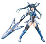  1girl :o armor armored_boots ass_visible_through_thighs bare_shoulders black_gloves black_hair black_thighhighs blue_eyes blue_hair blush boots breasts chest_jewel covered_navel elbow_gloves floating_hair full_body game_cg gloves gradient_hair hair_between_eyes hair_ornament headgear holding holding_polearm holding_weapon ikameshi_(nega96396) iris_(seisenki_iris) large_breasts large_variant_set legs_apart leotard long_hair looking_at_viewer magical_girl multicolored_hair non-web_source official_art open_mouth polearm seisenki_iris self-datamine simple_background solo spear standing tachi-e thighhighs transparent_background twintails vambraces variant_set weapon white_background 