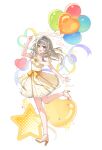  1girl alternate_costume balloon bow dress full_body grey_hair hair_ornament hairclip heart_balloon high_heels highres holding holding_balloon honkai:_star_rail honkai_(series) light_blush looking_at_viewer open_mouth pine_(angel4195202) ribbon shoes sleeveless sleeveless_dress solo standing standing_on_one_leg stelle_(honkai:_star_rail) trailblazer_(honkai:_star_rail) waist_bow white_dress white_shoes yellow_bow yellow_eyes 