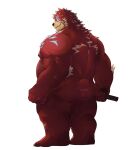  2022 anthro belly butt hi_res humanoid_hands kemono male mammal moobs musclegut overweight overweight_male red_body simple_background solo uken_l ursid 