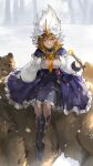  1girl absurdres arm_support bear_cub black_boots blue_capelet blue_skirt boots breasts brown_bear brown_hair capelet commentary commission frilled_capelet frilled_skirt frills full_body girls'_frontline grin grizzly_mkv_(girls'_frontline) hat highres holding holding_wand horns jacket knee_boots large_breasts long_sleeves looking_at_viewer lucadark_art necktie orange_horns orange_necktie outdoors puffy_long_sleeves puffy_sleeves purple_eyes shirt short_hair silvy_of_the_white_forest sitting_on_animal skirt smile snow snowing solo tree underbust wand white_hat white_jacket white_shirt winter yu-gi-oh! 