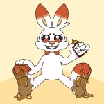 ambiguous_gender anthro dirty dirty_feet feet food foot_fetish foot_focus generation_8_pokemon hi_res lagomorph leporid looking_at_viewer male mammal maple_syrup messy mini_mogsey nintendo pokemon pokemon_(species) presenting rabbit scorbunny smile smiling_at_viewer smirk smirking_at_viewer solo syrup syrup_on_body teasing white_body