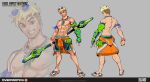 1boy abs absurdres armband asymmetrical_hair bare_shoulders belt_pouch black_pants blonde_hair brown_eyes clothes_around_waist collarbone earrings eyewear_on_head fingerless_gloves flip-flops gloves highres holding holding_behind_back holding_polearm holding_weapon holding_weapon_behind_back jacket jacket_around_waist jewelry large_pectorals male_swimwear multiple_views muscular muscular_male necklace nipples official_alternate_costume official_art overwatch pants pectoral_cleavage pectorals pendant polearm pouch reference_sheet sandals sidecut single_glove stud_earrings sunglasses swimsuit third-party_source toned toned_male topless_male turnaround turtle undercut weapon wristband wuyang_(overwatch) wuyang_(poolside)_(overwatch) 
