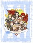  3girls 6+boys aegyl animal_ears armor ashelia_b'nargin_dalmasca balthier bare_shoulders basch_fon_ronsenburg beard black_hair black_helmet blonde_hair blue_eyes blunt_bangs braid brothers brown_eyes brown_hair chibi chibi_only closed_mouth commentary_request copyright_name crystal dark-skinned_female dark_skin detached_sleeves facial_hair fake_horns feathered_wings final_fantasy final_fantasy_xii final_fantasy_xii_revenant_wings fingerless_gloves flower fran_(ff12) gabranth_(ff12) gloves gold_trim green_eyes grey_eyes grey_hair gun hair_between_eyes hair_slicked_back hand_on_own_chest helmet highres holding holding_crystal holding_flower holding_gun holding_sword holding_unworn_helmet holding_weapon horned_helmet horns larsa_ferrinas_solidor light_blush long_hair medium_hair megu1214 multiple_boys multiple_girls one_eye_closed open_mouth parted_bangs penelo rabbit_ears rabbit_girl rasler_heios_nabradia red_eyes red_flower red_hair red_wings scar scar_across_eyebrow scar_on_face shirt short_bangs short_hair shoulder_armor siblings sidelocks smile sword topless_male twin_braids twitter_username unworn_headwear unworn_helmet upper_body vaan_(ff12) vayne_carudas_solidor vest viera waving weapon white_shirt wings 