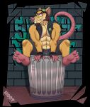 2026 4_toes abs absurd_res alan_nezumi anthro armpit_hair beard belt biceps black_border body_hair border bottomwear brick_wall brown_hair buckteeth building claws clothed clothing crooked_whiskers curled_tail dg254 ear_piercing eyebrow_scar eyebrows eyewear eyewear_on_head facial_hair facial_piercing facial_scar fangs feet finger_claws fur goggles goggles_on_head graffiti graffiti_on_wall hair hairless_tail hi_res leaning leaning_forward looking_at_viewer male mammal murid murine muscular muscular_anthro muscular_male nipples nose_piercing open_clothing open_topwear outline pants pecs piercing rat rat_tail red_eyes rodent scar sharp_teeth shirtless sitting skull_and_crossbones smile smiling_at_viewer soles solo spread_legs spreading tail tan_body tan_fur teeth thick_eyebrows toe_claws toes topwear torn_clothing trash_can wall_(structure) whiskers white_outline wristband yellow_body yellow_fur