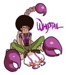  afro arachnid arthropod bottomwear brown_body brown_clothing brown_footwear brown_shoes brown_skin clothing disney dutch_gordy footwear green_bottomwear green_clothing green_pants human male mammal markings motorcity orange_eyes pants purple_clothing purple_markings purple_shirt purple_t-shirt purple_tail purple_topwear scorpion shirt shoes smile sniikt solo t-shirt tail tongs tools topwear 