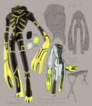  1_eye 4_fingers absurd_res alien alien_humanoid ambiguous_gender ben_10 biped black_body cartoon_network clothing english_text fan_character fingers front_view galvanic_mechamorph hi_res humanoid keyboard_instrument lumen_fox model_sheet musical_instrument not_furry shaded signature standing text 