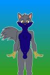 animal_genitalia anthro blue_body blue_fur brown_eyes chest_tuft domestic_cat felid feline felis fluffy fluffy_tail fully_sheathed fur genitals grey_body grey_fur hi_res looking_at_viewer male mammal navel nipples nude pawpads penis penis_tip portrait scout_the_cat_(character) scoutthecat02 sheath smile solo tail tuft yellow_body yellow_fur
