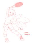 2021 2_tails absurd_res action_pose anthro artist_name bottomwear canid canine clothed clothed_anthro clothed_male clothing dated digital_drawing_(artwork) digital_media_(artwork) english_text eyebrows fluffy fluffy_tail footwear fox front_view fully_clothed fully_clothed_anthro fully_clothed_male hi_res holding_object holding_tennis_racket inner_ear_fluff kuromonsart looking_aside male mammal monochrome mouth_closed multi_tail pose pupils red_and_white shirt shoes shorts simple_background sketch sneakers snout socks solo tail tennis_racket text topwear tuft white_background