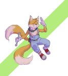  2_tails anthro anthrofied belt belt_pouch brukajones canid canine clothing eyes_closed eyewear footwear fox fur gloves goggles green_background grin handwear hi_res male mammal miles_prower multi_tail orange_body orange_fur overalls red_clothing red_footwear red_shoes sega shoes simple_background smile solo sonic_the_hedgehog_(series) tools white_background white_clothing white_gloves white_handwear wrench 