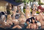  6+girls :d ahoge arm_up arms_up bangs beach_chair bikini black_bikini black_hair blonde_hair blue_eyes blush breasts breasts_apart brown_eyes brown_hair chair chest_jewel cleavage closed_mouth dark-skinned_female dark_skin elma_(xenoblade_x) ethel_(xenoblade) eunie_(xenoblade) facial_mark fiery_hair fiora_(xenoblade) grey_hair head_wings highres huge_breasts j@ck large_breasts leaf_print long_hair looking_at_viewer lounge_chair medium_breasts medium_hair melia_antiqua mio_(xenoblade) multiple_girls mythra_(xenoblade) navel nia_(xenoblade) one_eye_closed outdoors paid_reward_available parted_lips polka_dot polka_dot_bikini pool poolside purple_bikini pyra_(xenoblade) red_bikini red_eyes red_hair sena_(xenoblade) sharla_(xenoblade) short_hair sideboob sitting skindentation small_breasts smile stomach strap_gap swimsuit thighs water white_bikini white_hair xenoblade_chronicles_(series) xenoblade_chronicles_1 xenoblade_chronicles_2 xenoblade_chronicles_3 xenoblade_chronicles_x yellow_bikini yellow_eyes 