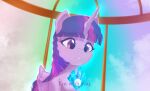  2022 equid equine female friendship_is_magic gem glowing hair hi_res hologram horn magic mammal marenlicious my_little_pony purple_eyes purple_hair solo twilight_sparkle_(mlp) winged_unicorn wings wobbling 