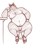  2022 anthro bar_stool belly belly_hair big_belly body_hair chest_hair chubby_anthro chubby_male clothing common_hippopotamus counter dreamworks eyebrows fist footwear front_view furniture hi_res hippopotamid looking_at_viewer madagascar_(series) male mammal moobs moto_moto navel nipples overweight overweight_anthro overweight_male oystercatcher7 sandals sitting slightly_chubby solo spread_legs spreading stool teeth thick_thighs thong thong_only underwear unibrow wristband 