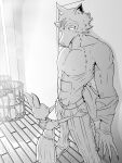  abs absurd_res anthro assisted_exposure beastars canid canine canis clothed clothing duo female furry_bb greyscale haru_(beastars) hi_res lagomorph legoshi_(beastars) leporid male male/female mammal monochrome muscular muscular_male pecs rabbit scar topless undressing wolf 
