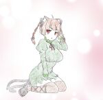  1girl animal_ears braid cat_ears cat_tail dress extra_ears full_body kaenbyou_rin maisaka multiple_tails pointy_ears red_eyes red_hair simple_background sketch solo tail touhou twin_braids 