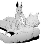  absurd_res anthro beastars canid canine canis clothed clothing duo female furry_bb greyscale haru_(beastars) hi_res hybrid legoshi_(beastars) male male/female mammal monochrome muscular muscular_male on_top topless wolf 