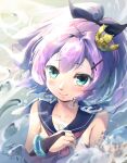  1girl absurdres air_bubble aqua_eyes azur_lane bubble crown dated hair_between_eyes highres javelin_(azur_lane) looking_at_viewer mini_crown neckerchief pink_neckerchief purple_eyes purple_sailor_collar sailor_collar smile solo underwater upper_body xi_shui_fang 