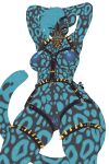  anthro blue_body breasts collar felid female genitals hands_behind_head hi_res jaguar mammal mostly_nude multicolored_body pantherine pussy reina. solo spiked_collar spikes two_tone_body 