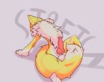  absurd_res animal_genitalia animal_penis anthro bandai_namco canine_penis digimon digimon_(species) fluffy fluffy_tail fur genitals head_back hi_res jarlium male neck_tuft penis renamon shaded sitting solo stretching text tuft yellow_body yellow_fur 