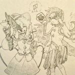  !? 2girls absurdres animalization artist_name asymmetrical_wings bird buttons closed_eyes commentary_request diamond_button eyeball eyes_on_wings fiery_wings frilled_shirt_collar frilled_sleeves frills half_mask hand_on_mask hat hat_ribbon heart heart_of_string highres iwanaga_ariya komeiji_koishi long_sleeves mask mask_over_one_eye menotama multiple_girls open_mouth reiuji_utsuho reiuji_utsuho_(bird) ribbon signature skeletal_clothes skeletal_wings smile spoken_interrobang third_eye touhou traditional_media translation_request wide_sleeves wings 