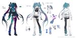  1girl aqua_eyes aqua_hair asymmetrical_clothes belt black_gloves black_shorts breasts colored_inner_hair commentary_request concept_art disembodied_eye dna double_helix fingerless_gloves full_body gloves hair_between_eyes hair_ornament hatsune_miku highres hourglass jacket leg_warmers long_hair looking_at_viewer medium_breasts multicolored_hair multiple_views navel project_01:_time-loop purple_hair reference_sheet short_shorts shorts simple_background single_pantsleg solo soyoong_jun thighs timeloop_miku twintails very_long_hair vocaloid white_background white_belt white_jacket white_leg_warmers 