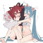  >_< 2girls :d :o animal_ear_hairband animal_ears animal_hands aqua_hair aqua_trim black_bra black_hairband black_panties black_ribbon blush bra breasts cat_cutout cat_ear_hairband cat_ear_panties cat_ears cat_lingerie cat_paws cleavage_cutout clothing_cutout commentary_request drill_hair fake_animal_ears fang frilled_bra frills gloves hair_between_eyes hair_ribbon hairband hatsune_miku hug kasane_teto knees_up lingerie long_hair looking_at_another midriff multiple_girls navel open_mouth panties paw_gloves red_eyes red_hair red_trim ribbon short_hair side-tie_panties simple_background sitting skin_fang small_breasts smile suima_(z50eu) sweatdrop thighs twin_drills twintails underwear utau very_long_hair vocaloid wariza white_background white_bra white_gloves white_hairband white_panties 