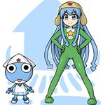  blue_eyes bodysuit bracelet cosplay costume_switch frog green_bodysuit helmet ikamusume jewelry keroro keroro_gunsou moemoeturime prehensile_hair shinryaku!_ikamusume squid star 