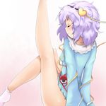  bad_id bad_pixiv_id bare_legs bottomless closed_eyes eyeball flexible ginji74 hairband heart komeiji_satori leg_up legs purple_hair short_hair socks solo third_eye touhou white_legwear 