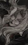  1girl blonde_hair cigarette close-up curtained_hair gloves hair_intakes half-closed_eyes hashtag-only_commentary hellsing highres integra_hellsing long_hair portrait qwt00tt round_eyewear smoking solo white_gloves 