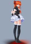  :p black_gloves black_legwear black_thighhighs blue_eyes female full_body gloves gothic_lolita gradient gradient_background lolita_fashion long_hair looking_back maid maid_uniform neon_genesis_evangelion red_hair red_ribbon ribbon skirt skirt_lift solo soryu_asuka_langley souryuu_asuka_langley thighhighs tongue tongue_out twintails unamu uniform 