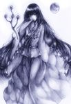  azure_starblue bad_id bad_pixiv_id branch covering_mouth full_moon graphite_(medium) hand_over_own_mouth houraisan_kaguya jeweled_branch_of_hourai jpeg_artifacts long_hair looking_at_viewer monochrome moon sleeves_past_wrists smirk solo touhou traditional_media very_long_hair 