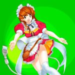  1girl :d a1_(initial-g) apron archived_source black_ribbon braid breasts brown_bag brown_hair buttons cable circle collared_shirt commentary_request cyberdoll_may dress dress_shirt frilled_dress frills gold_buckle green_background green_eyes hair_between_eyes hair_ribbon hand_maid_may headdress headscarf high_collar long_hair looking_at_viewer maid_headdress medium_breasts neck_ribbon open_hands open_mouth orange_ribbon outstretched_arms panties puffy_short_sleeves puffy_sleeves red_dress ribbon shirt short_dress short_sleeves side_braid single_braid skindentation sleeve_cuffs smile solo straight_hair thighhighs tongue two-sided_dress two-sided_fabric underwear usb_cable usb_tail waist_apron waist_bag white_apron white_headscarf white_panties white_shirt white_tail white_thighhighs zipper 