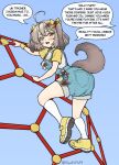 absurd_res canid canine climbing clothed clothing diaper diaper_under_clothing english_text female floofnfluff footwear hi_res humanoid jungle_gym looking_back mammal overalls playground shoes simple_background solo tail text wearing_diaper