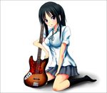  akiyama_mio black_hair breasts guitar instrument k-on! medium_breasts ok-ray open_mouth ponytail purple_eyes ribbon school_uniform skirt socks solo 