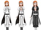 arrancar before_and_after bleach breasts cape cleavage corruption dark_persona empty_eyes hair_ornament inoue_orihime long_hair orange_hair 