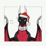  6_horns activision annoyed apollyondragon arm_markings athletic athletic_female athletic_feral black_body christmas christmas_clothing christmas_headwear clothing collar cynder dialogue eyelashes facial_markings female female_feral feral forehead_markings furred_collar green_eyes hat head_markings headgear headwear hi_res holidays horn horn_sheath long_neck long_snout markings membrane_(anatomy) membranous_wings mouth_closed multi_horn quadruped red_wings santa_hat shoulder_markings simple_background snout spyro_the_dragon standing talking_feral talking_to_viewer thick_neck unimpressed unsigned white_background wing_blade wings 