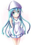  blue_eyes blue_hair dress hat ikamusume long_hair mister_(black_and_white) shinryaku!_ikamusume solo tentacle_hair 
